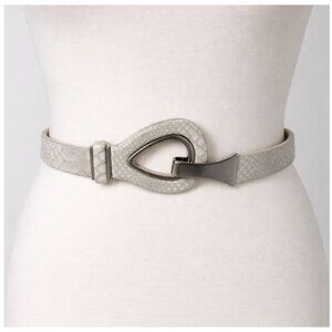 Chicos Snake Embossed Belt Teardrop Buckle M/L Beige Elevated Basics statement